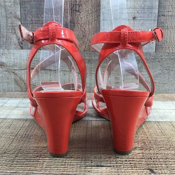 J. Crew Marci Patent Leather Strappy Wedge Sandals Orange Womens 9 - Picture 7 of 12